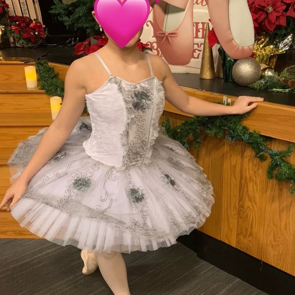 Elegant White and Gray Ballet Costume Nutcracker Adult Small